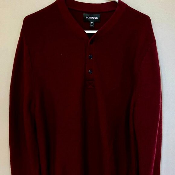 Bonobos Henley Sweater Men's XL Slim Maroon Extra Fine Merino Wool - Picture 1 of 6